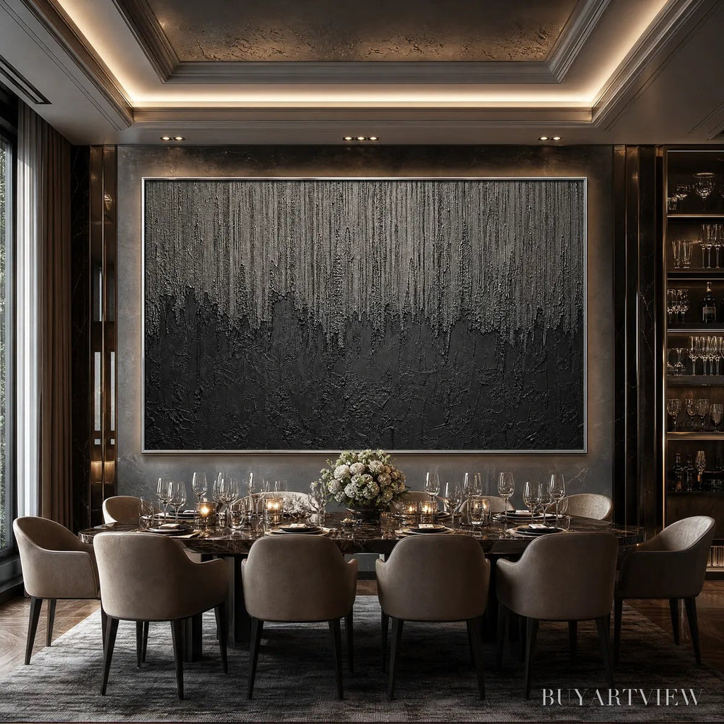 ARTOVITAS Ashen Cascade – Large Textured Black and Grey Abstract - image 5