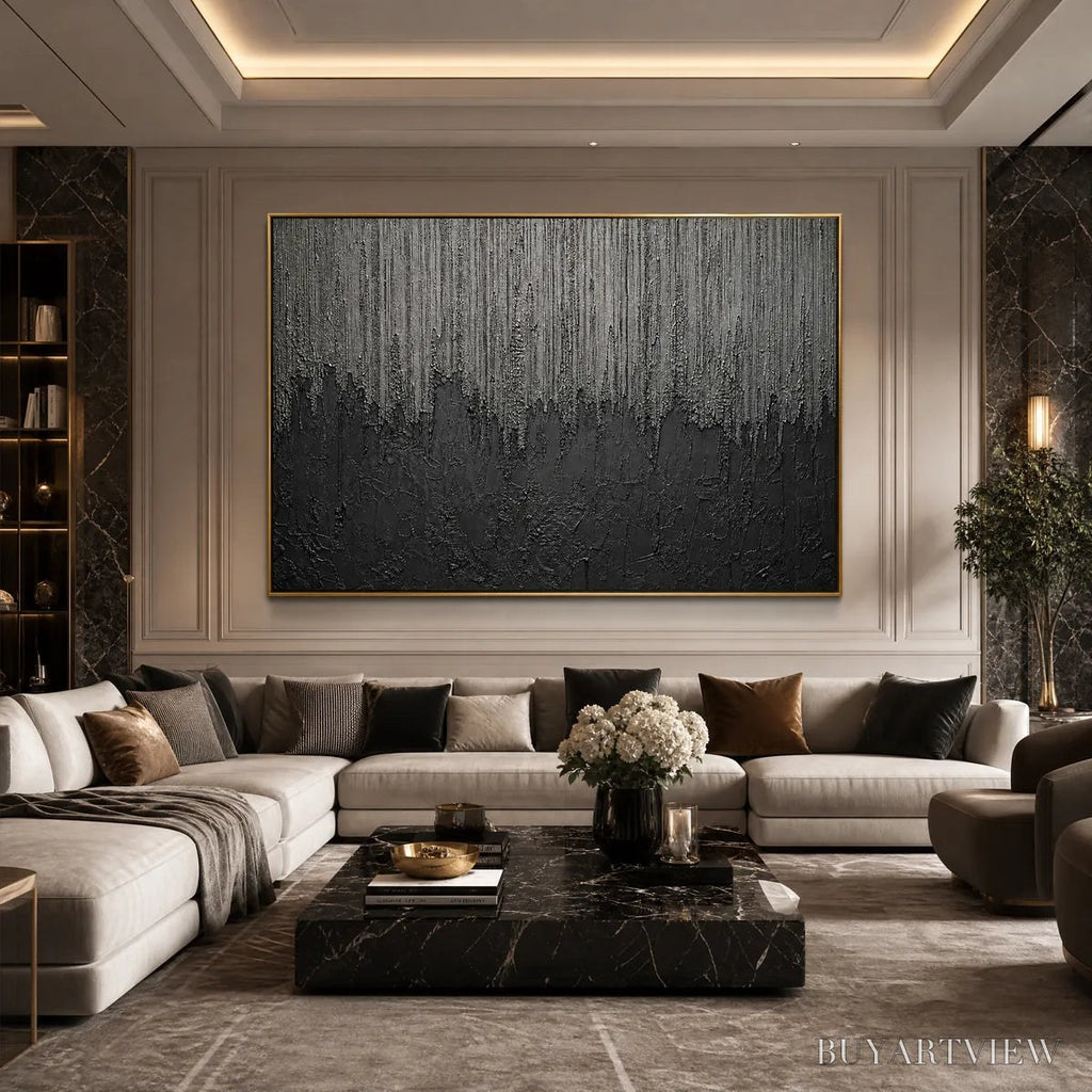 ARTOVITAS Ashen Cascade – Large Textured Black and Grey Abstract - image 6