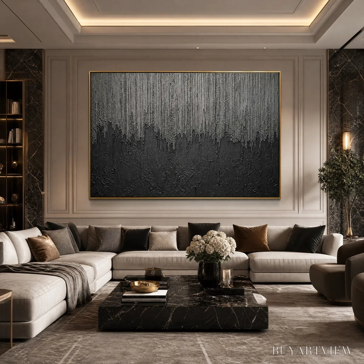 ARTOVITAS Ashen Cascade – Large Textured Black and Grey Abstract - image 6