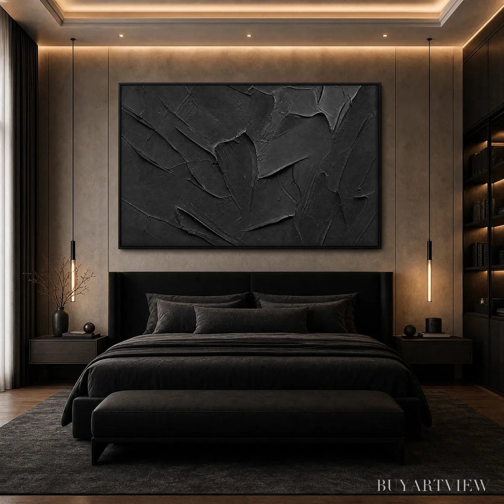 ARTOVITAS Obsidian – Textured Minimalist Impasto Painting in Deep Black - image 2