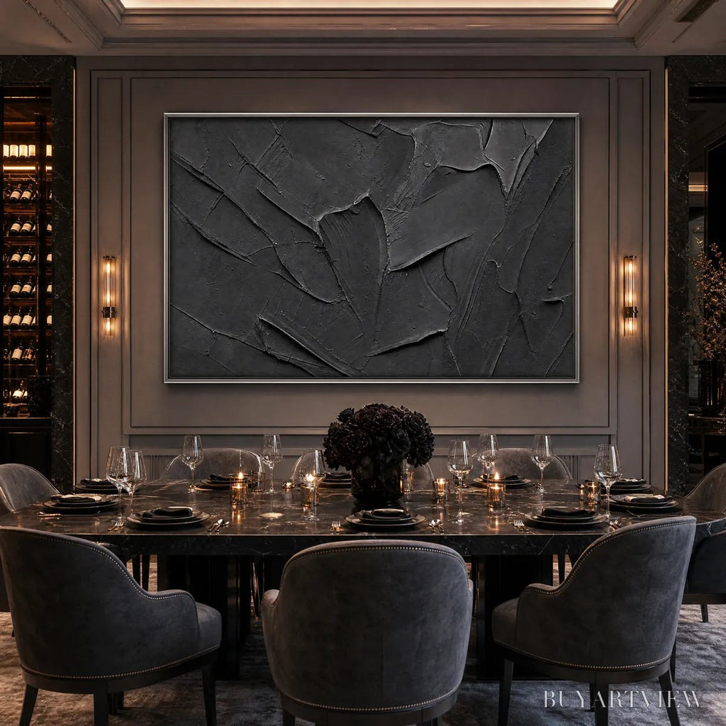 ARTOVITAS Obsidian – Textured Minimalist Impasto Painting in Deep Black - image 4