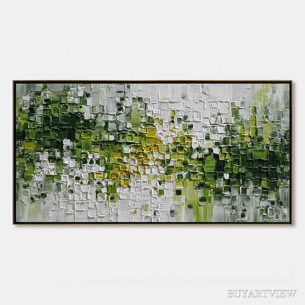 ARTOVITAS Verdant – Textured Green and White Abstract Impasto Painting - image 1