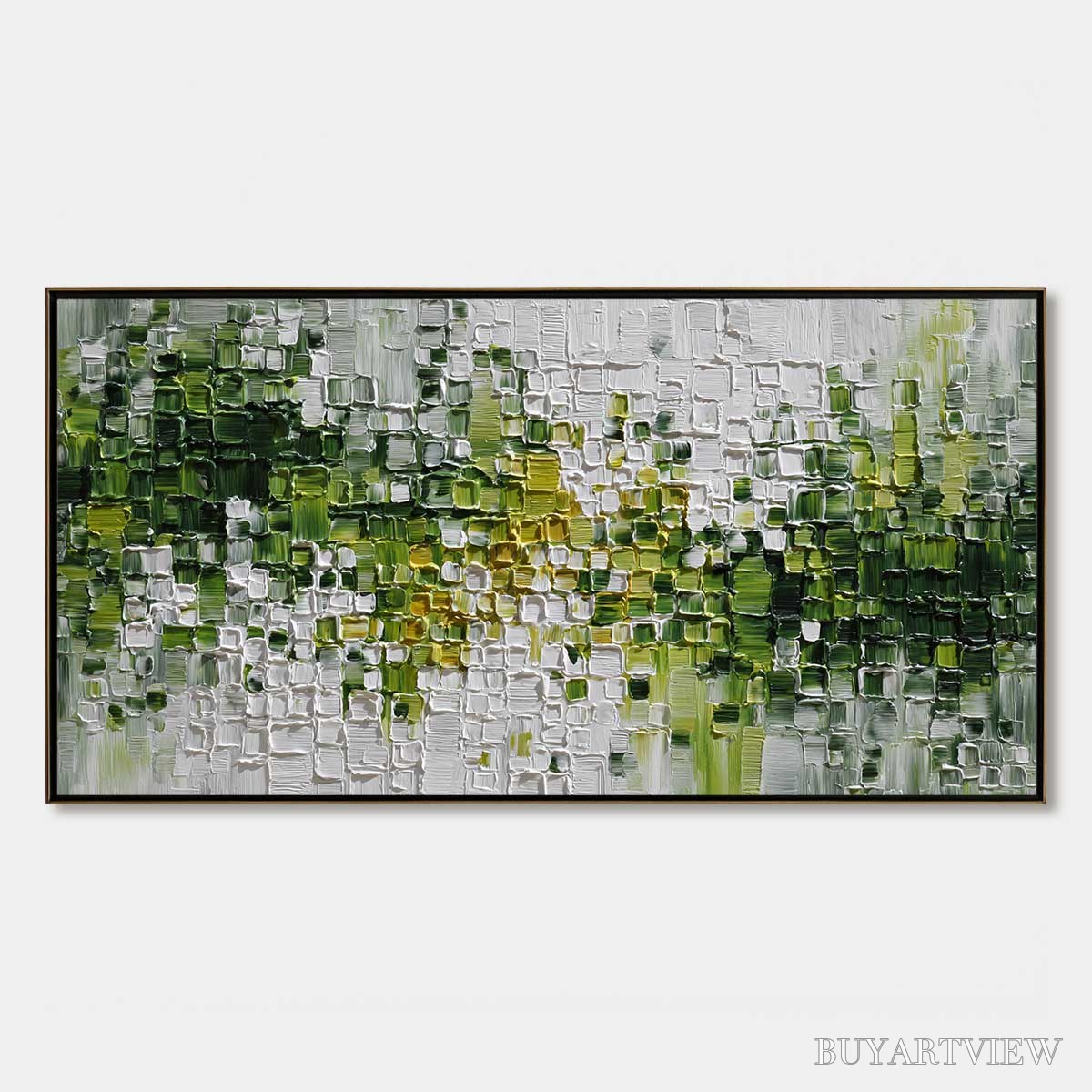 ARTOVITAS Verdant – Textured Green and White Abstract Impasto Painting - image 1