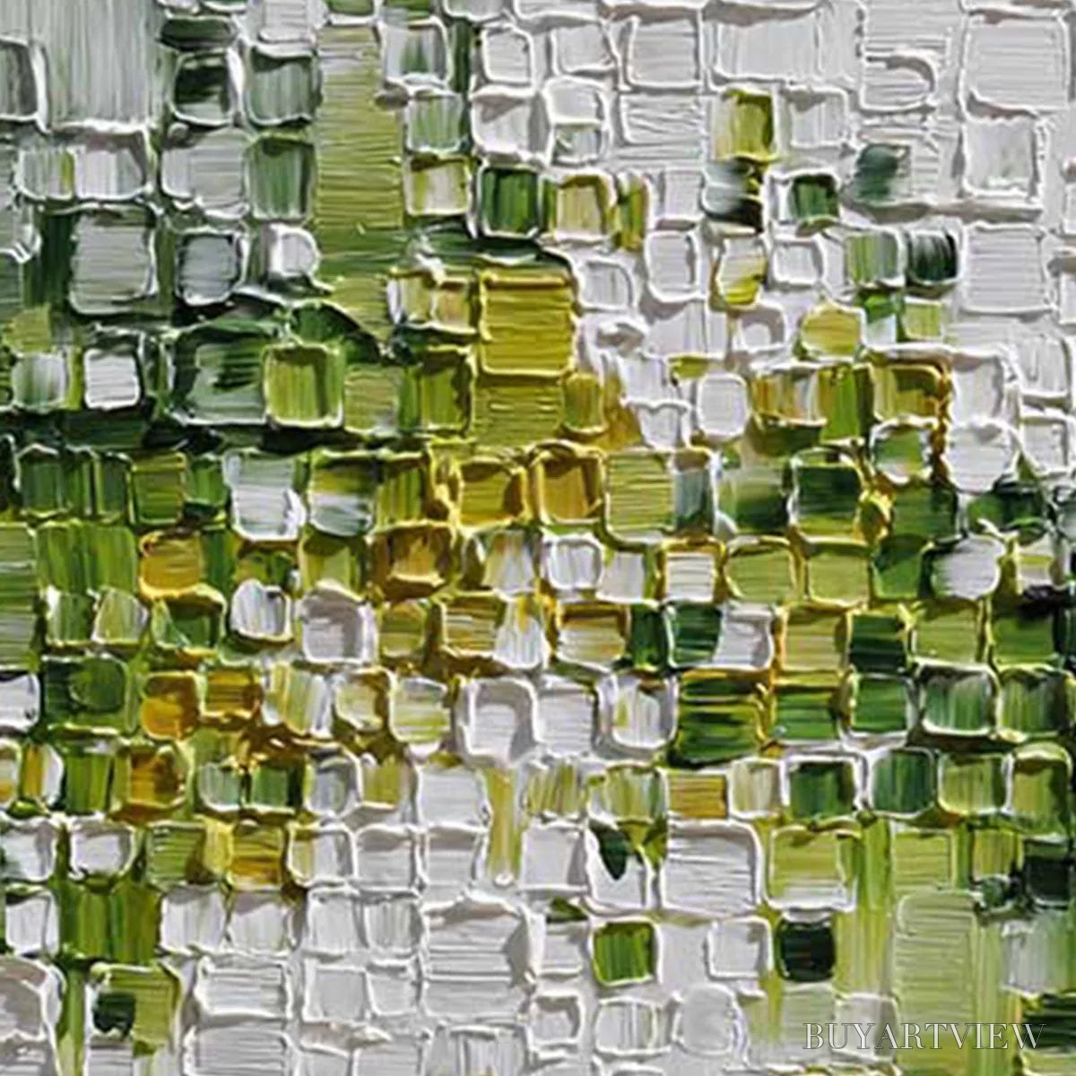 ARTOVITAS Verdant – Textured Green and White Abstract Impasto Painting - image 3