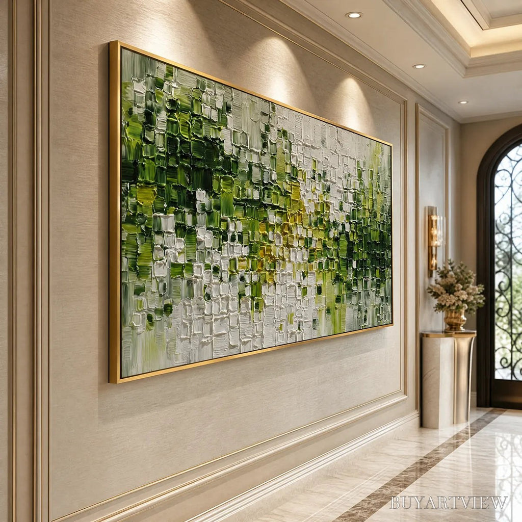 ARTOVITAS Verdant – Textured Green and White Abstract Impasto Painting - image 5