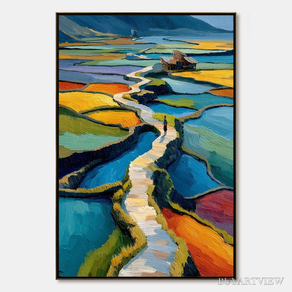 ARTOVITAS Terraced Journey – Vibrant Textured Impasto Landscape Painting - image 1