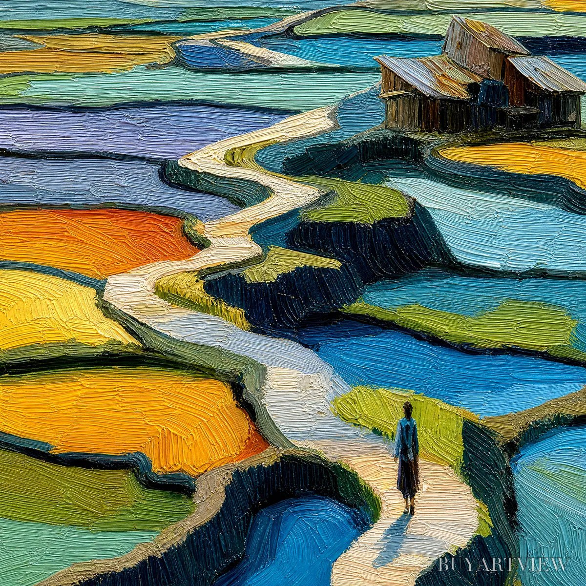 ARTOVITAS Terraced Journey – Vibrant Textured Impasto Landscape Painting - image 3