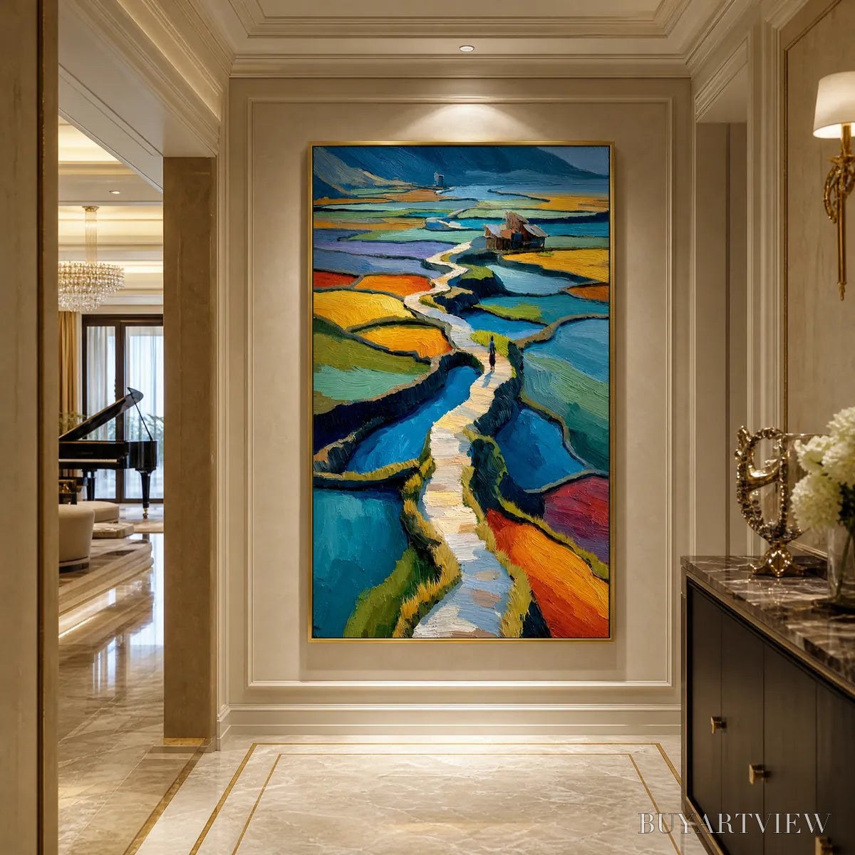 ARTOVITAS Terraced Journey – Vibrant Textured Impasto Landscape Painting - image 4