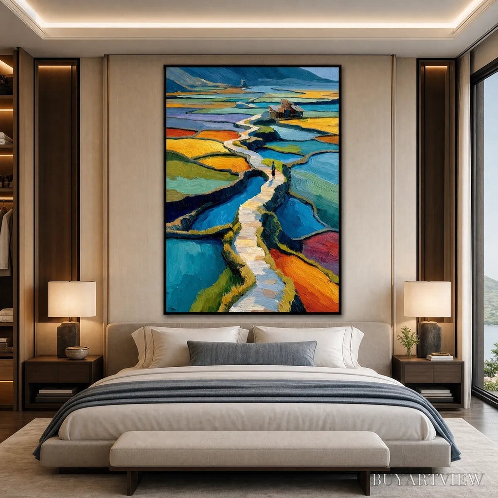 ARTOVITAS Terraced Journey – Vibrant Textured Impasto Landscape Painting - image 5