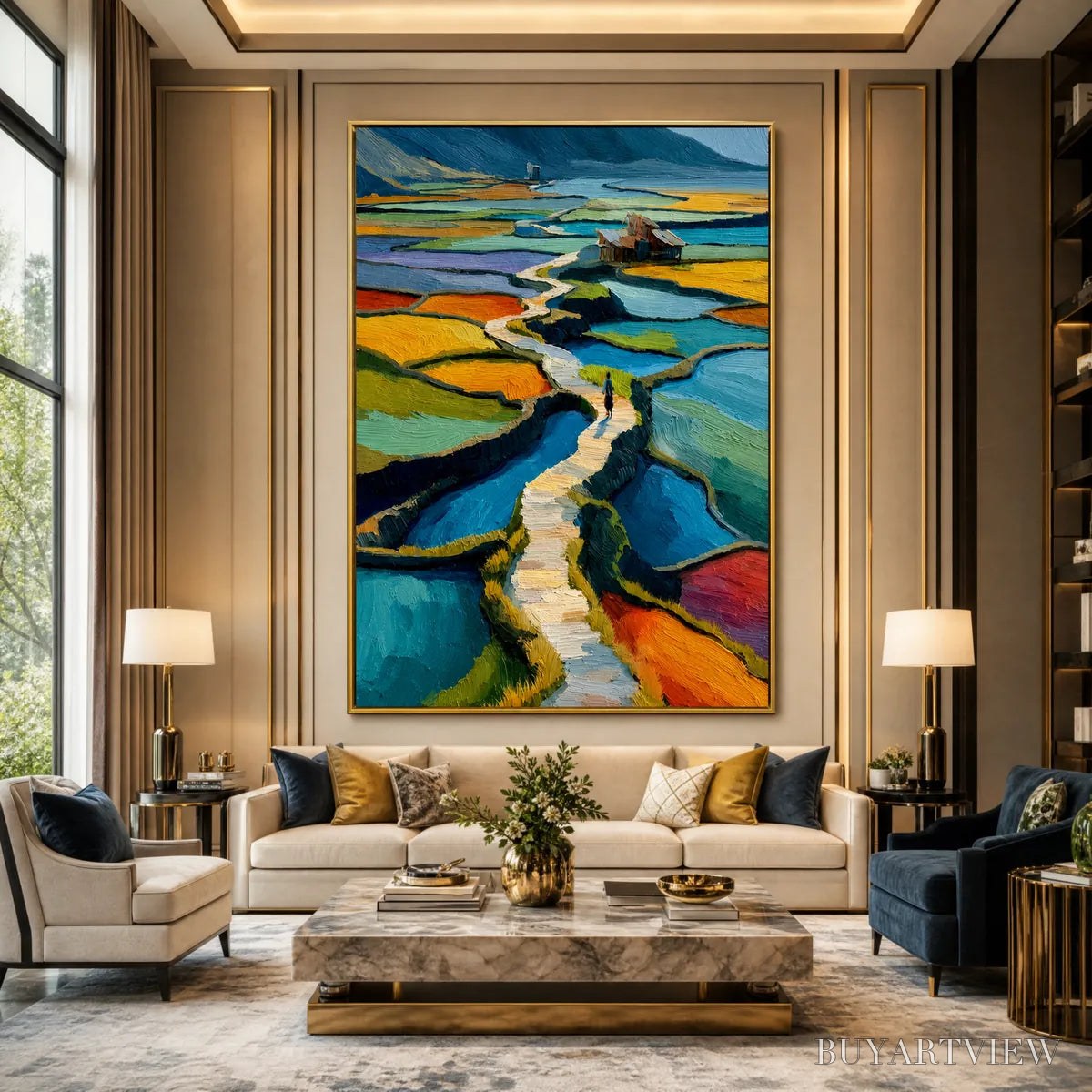 ARTOVITAS Terraced Journey – Vibrant Textured Impasto Landscape Painting - image 6