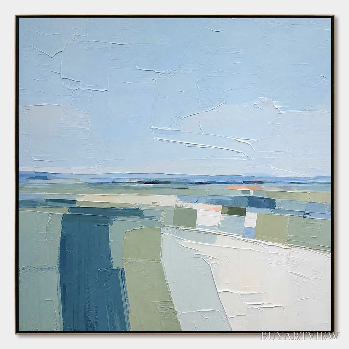 ARTOVITAS Coastal Reverie – Textured Square Abstract Coastal Landscape Painting - image 1