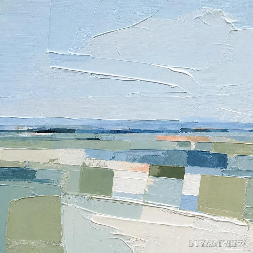 ARTOVITAS Coastal Reverie – Textured Square Abstract Coastal Landscape Painting - image 3