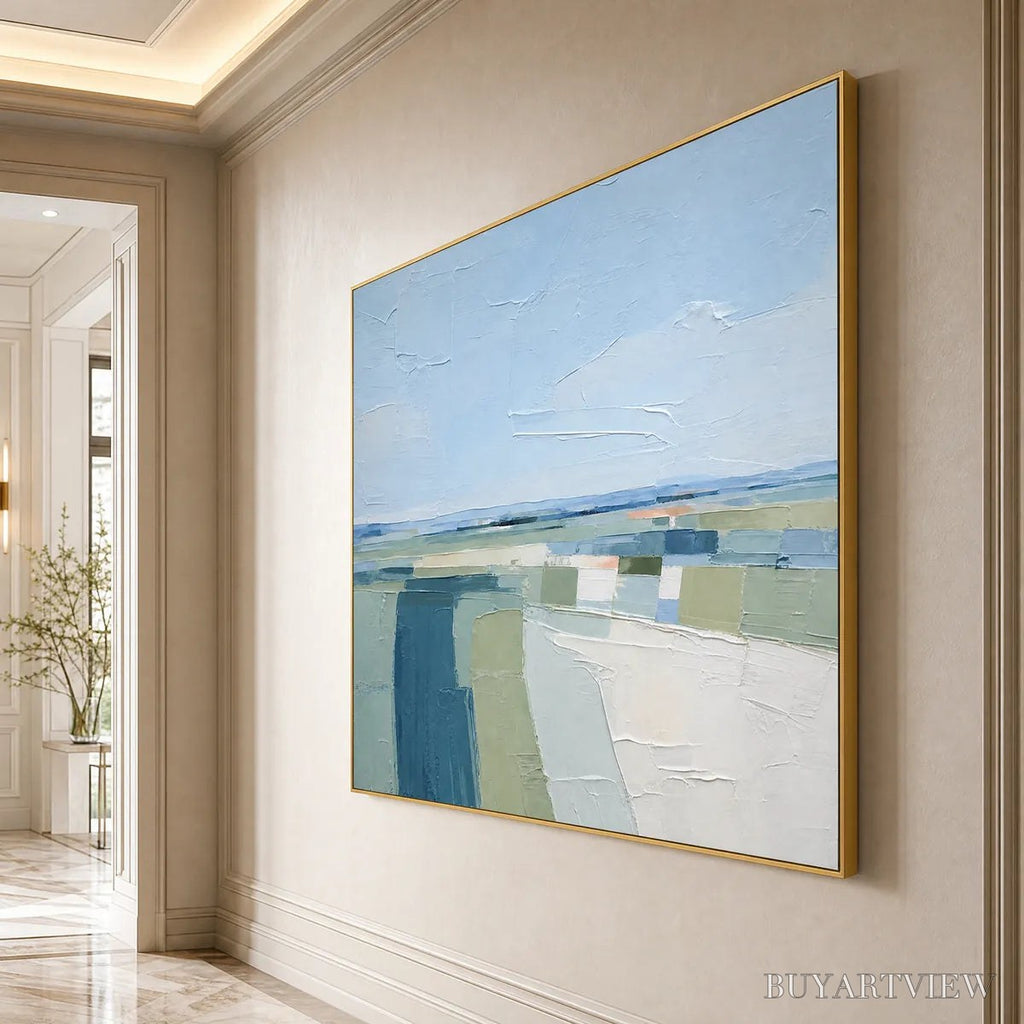 ARTOVITAS Coastal Reverie – Textured Square Abstract Coastal Landscape Painting - image 4