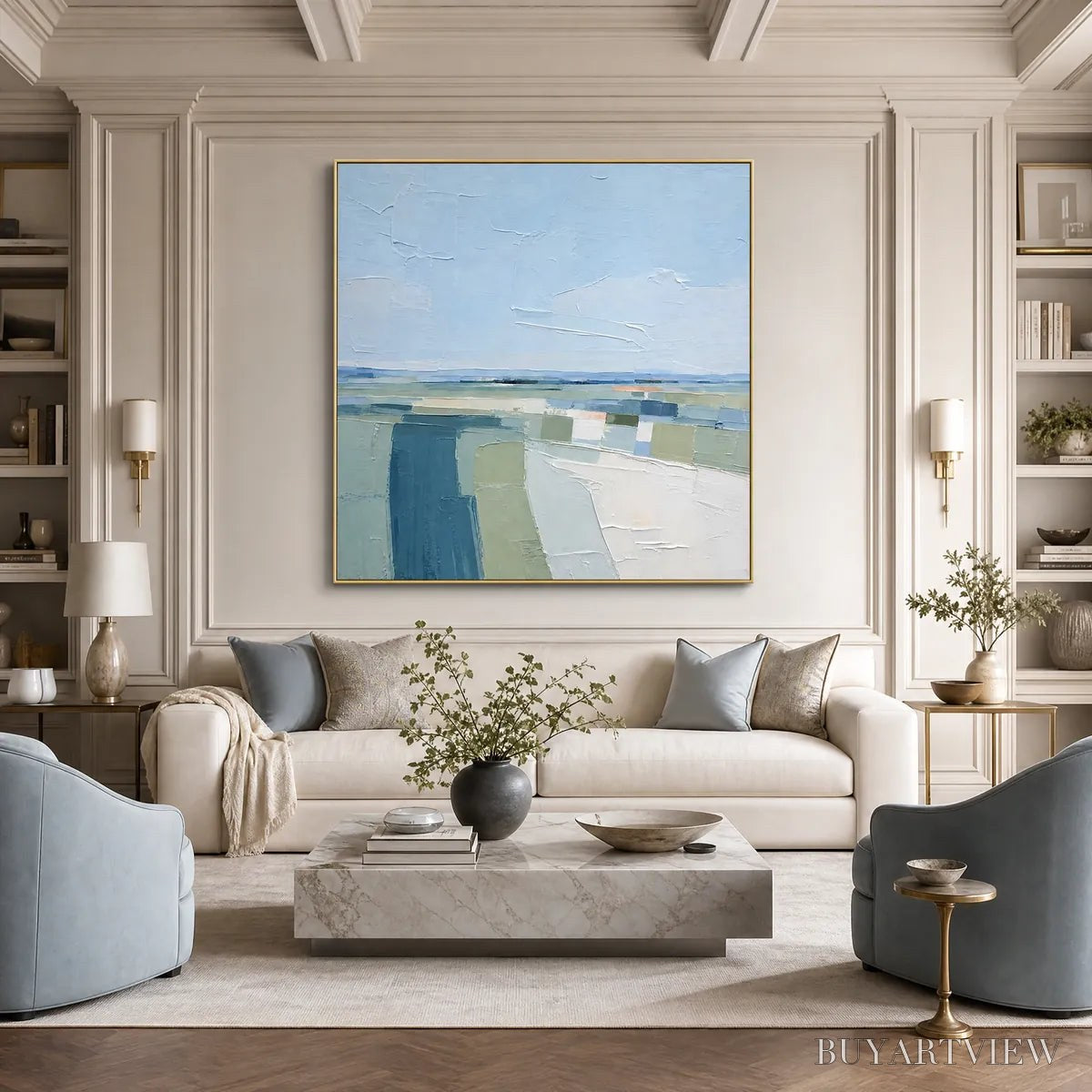 ARTOVITAS Coastal Reverie – Textured Square Abstract Coastal Landscape Painting - image 6