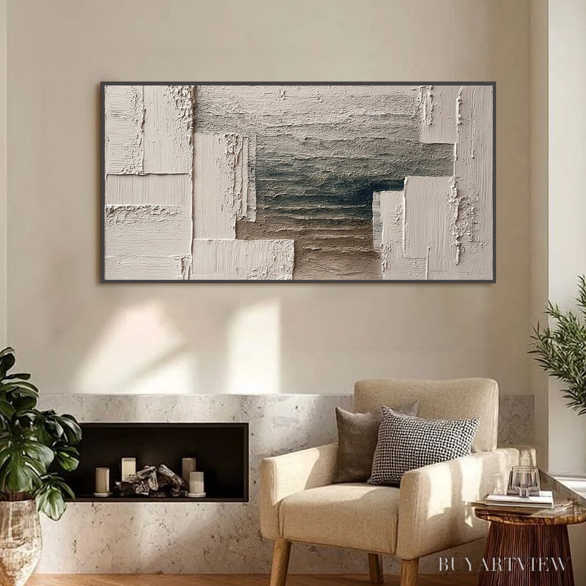 ARTOVITAS Strata – Large Horizontal Textured Wabi Sabi Abstract Painting - image 2