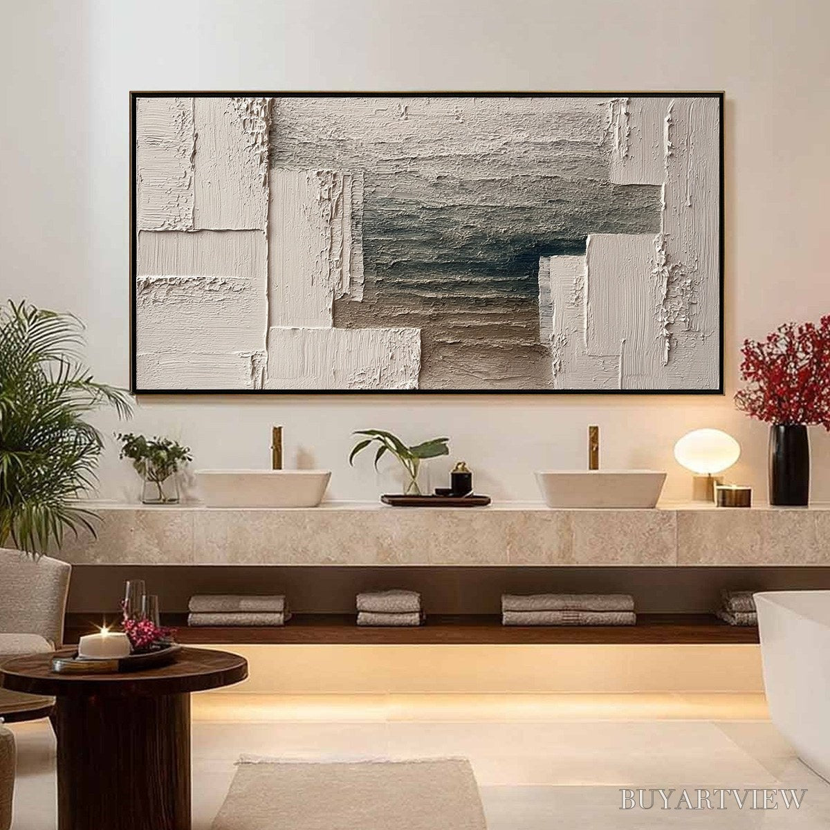 ARTOVITAS Strata – Large Horizontal Textured Wabi Sabi Abstract Painting - image 4