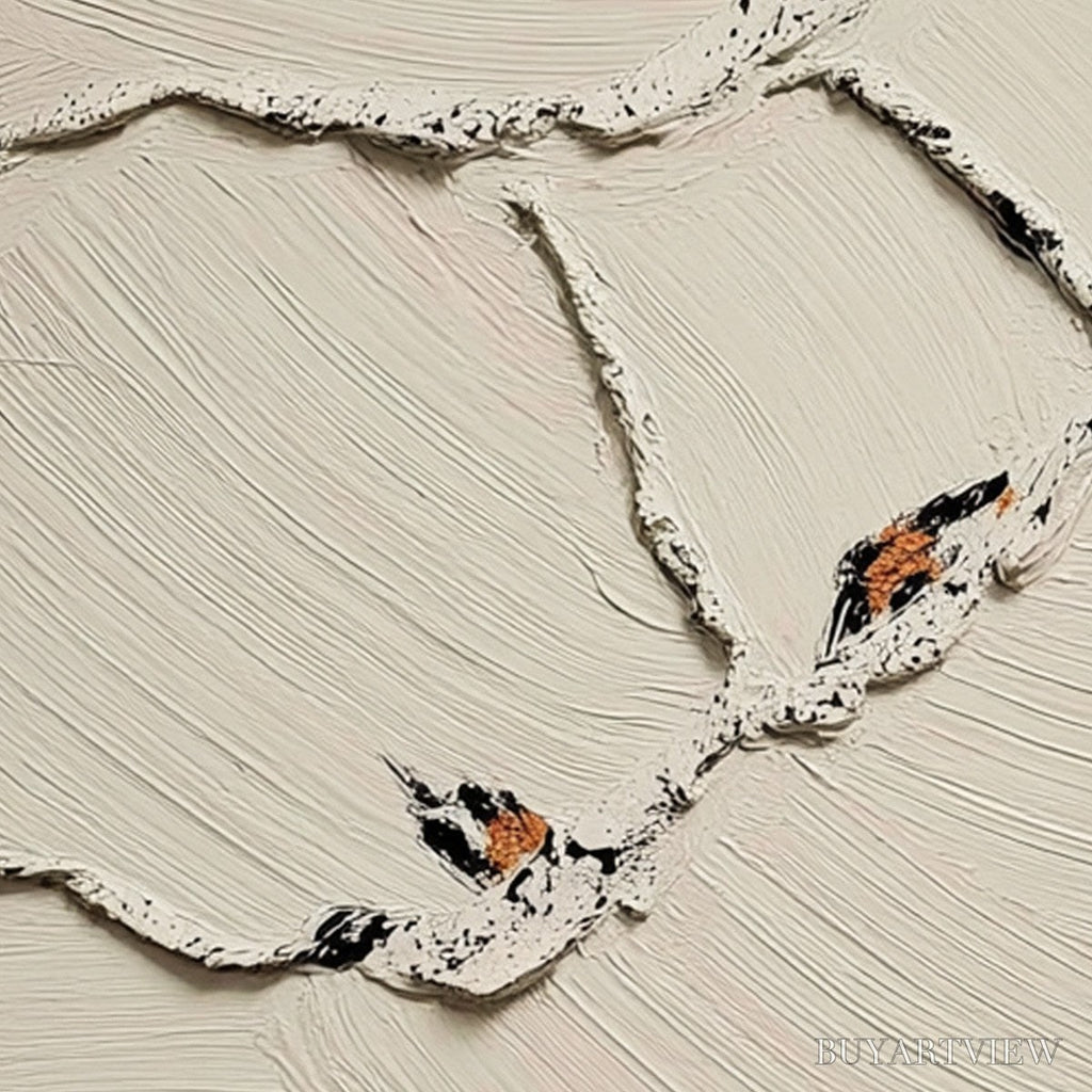 ARTOVITAS Fragments of Dawn – Textured Wabi Sabi Painting of Perched Birds - image 3