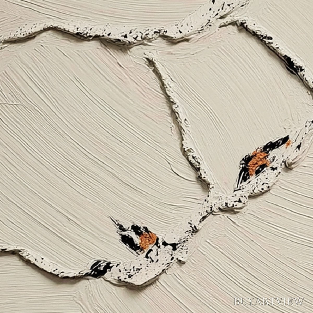 ARTOVITAS Fragments of Dawn – Textured Wabi Sabi Painting of Perched Birds - image 3
