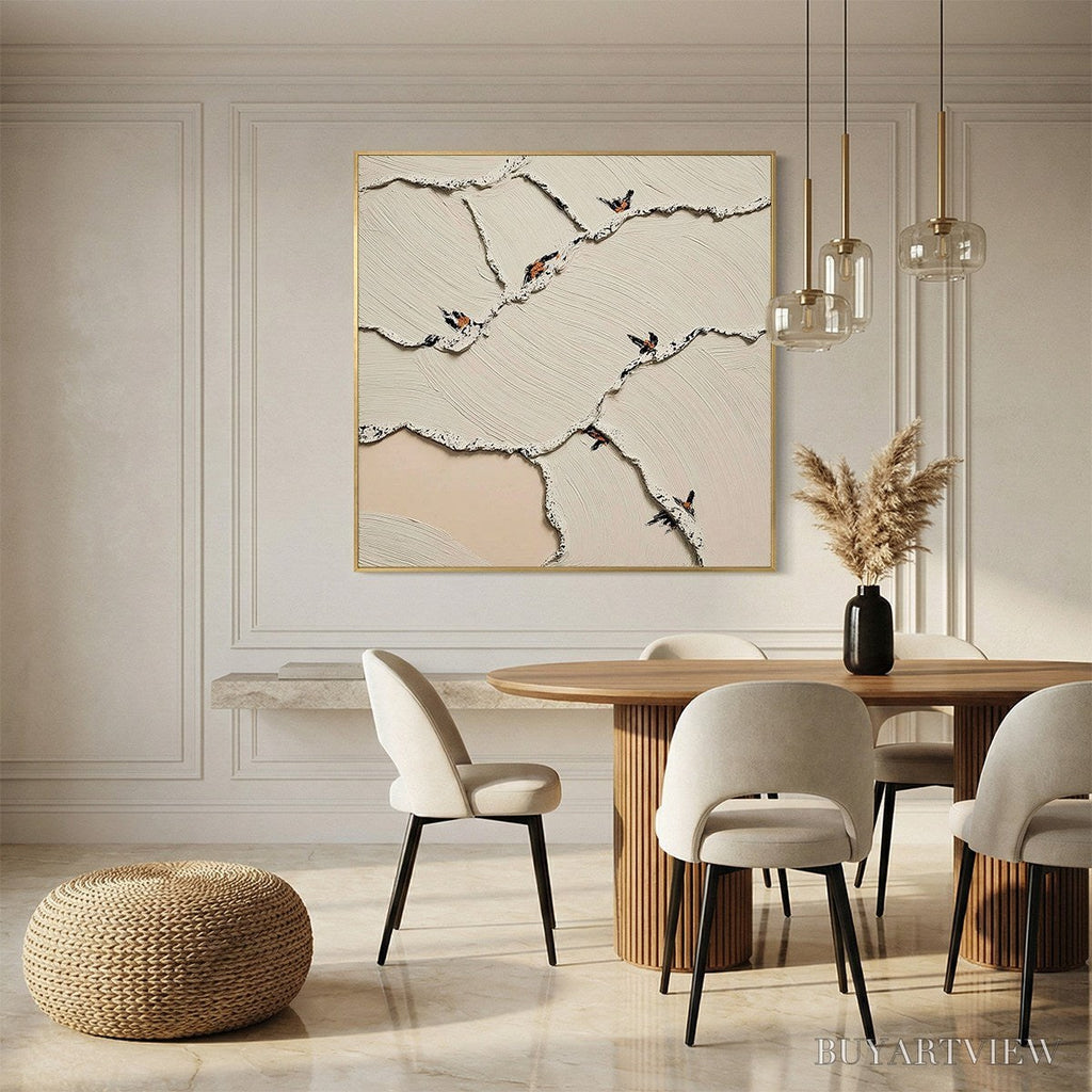 ARTOVITAS Fragments of Dawn – Textured Wabi Sabi Painting of Perched Birds - image 4