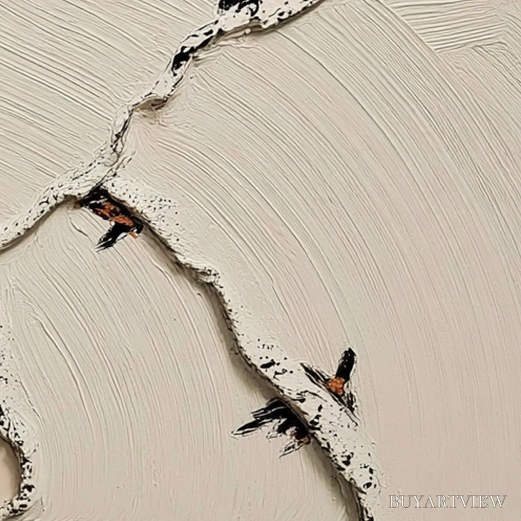 ARTOVITAS Fragments of Dawn – Textured Wabi Sabi Painting of Perched Birds - image 5