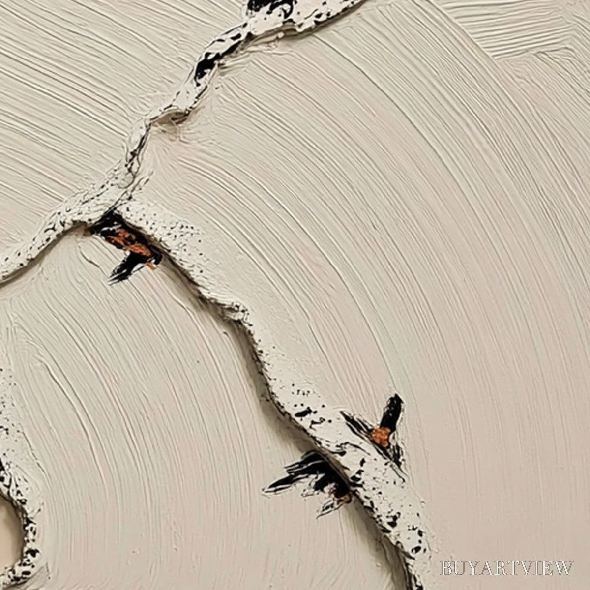 ARTOVITAS Fragments of Dawn – Textured Wabi Sabi Painting of Perched Birds - image 5