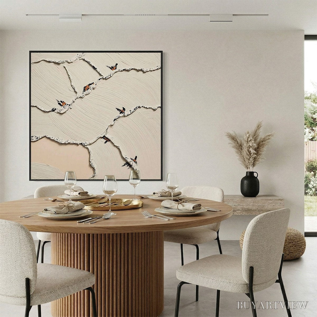 ARTOVITAS Fragments of Dawn – Textured Wabi Sabi Painting of Perched Birds - image 6
