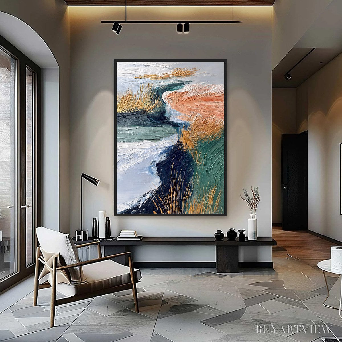 ARTOVITAS Golden Estuary – Textured Abstract River Landscape Painting - image 2