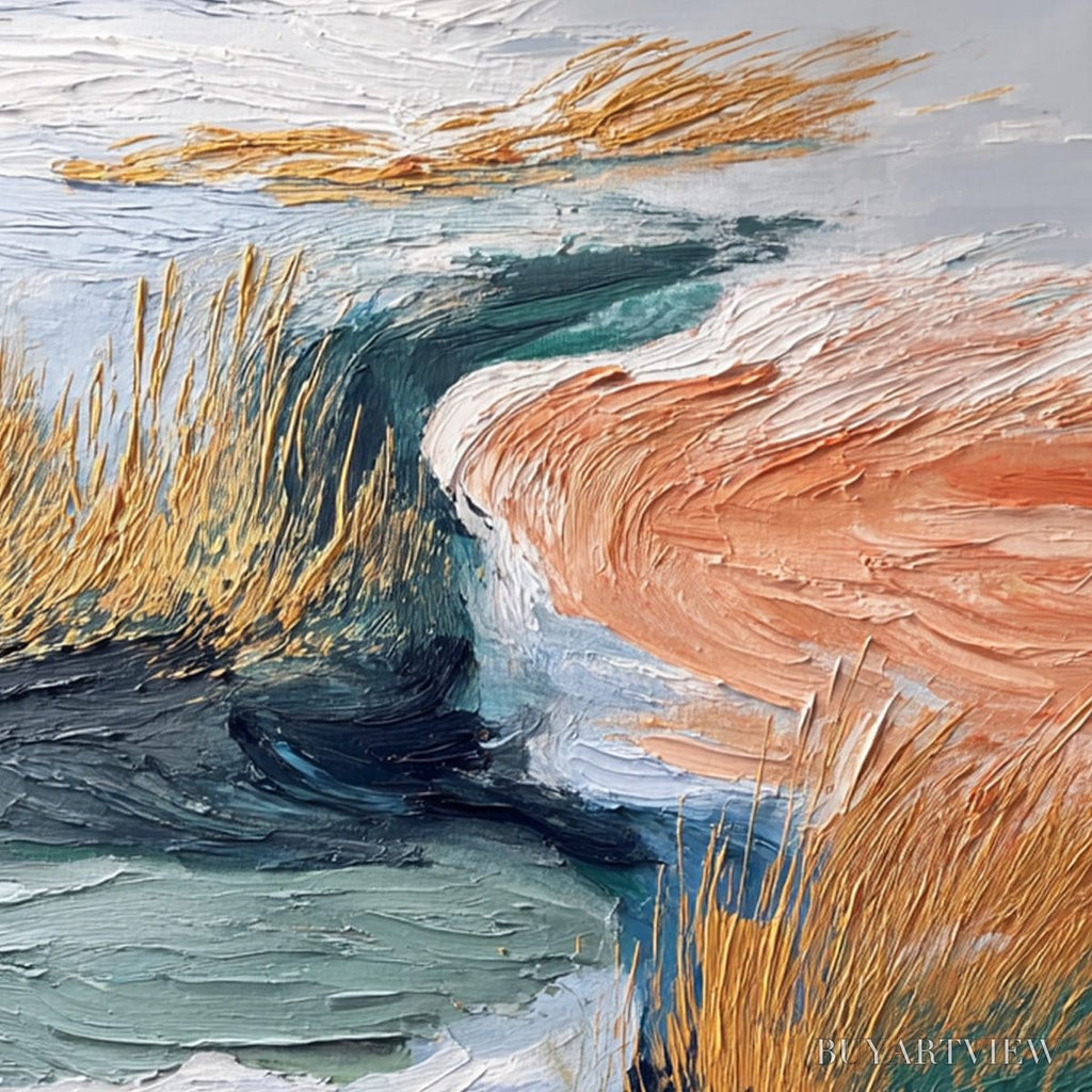 ARTOVITAS Golden Estuary – Textured Abstract River Landscape Painting - image 3