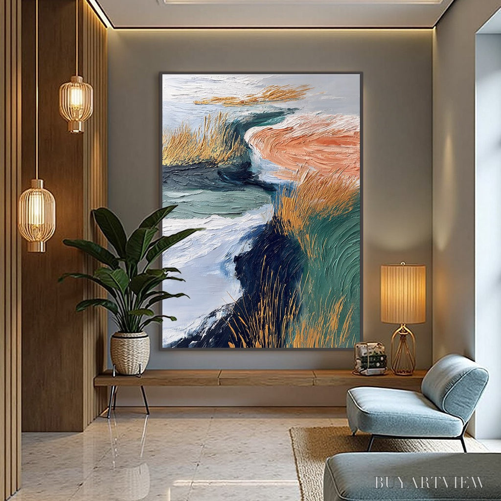 ARTOVITAS Golden Estuary – Textured Abstract River Landscape Painting - image 4