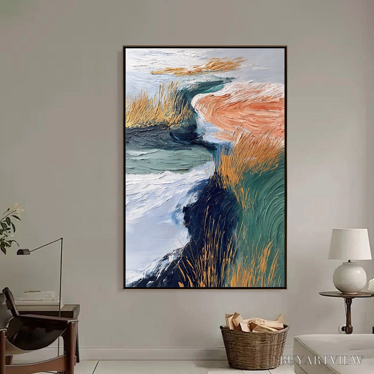 ARTOVITAS Golden Estuary – Textured Abstract River Landscape Painting - image 6