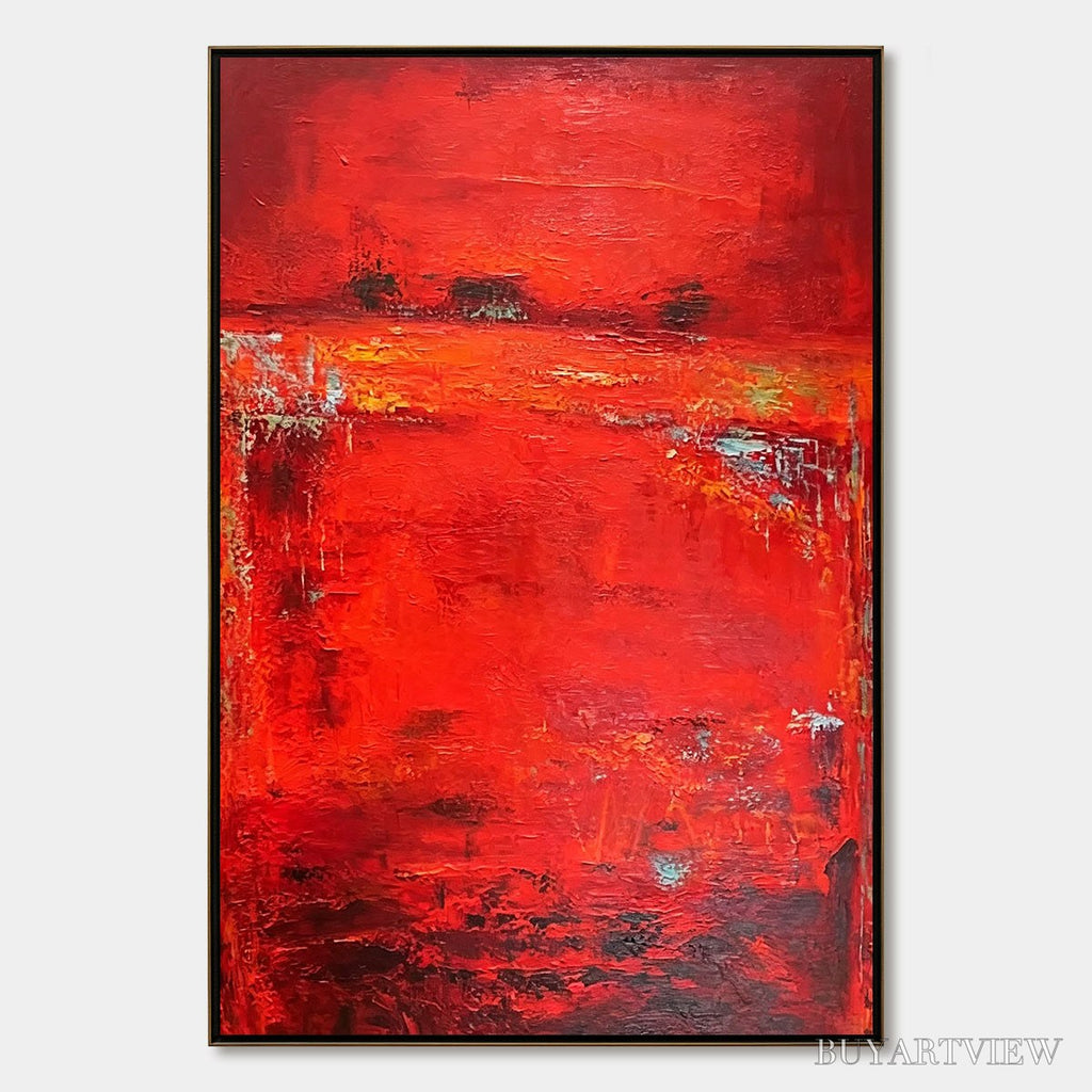 ARTOVITAS Scarlet Horizon – Large Vertical Red Abstract Textured Oil Painting - image 1