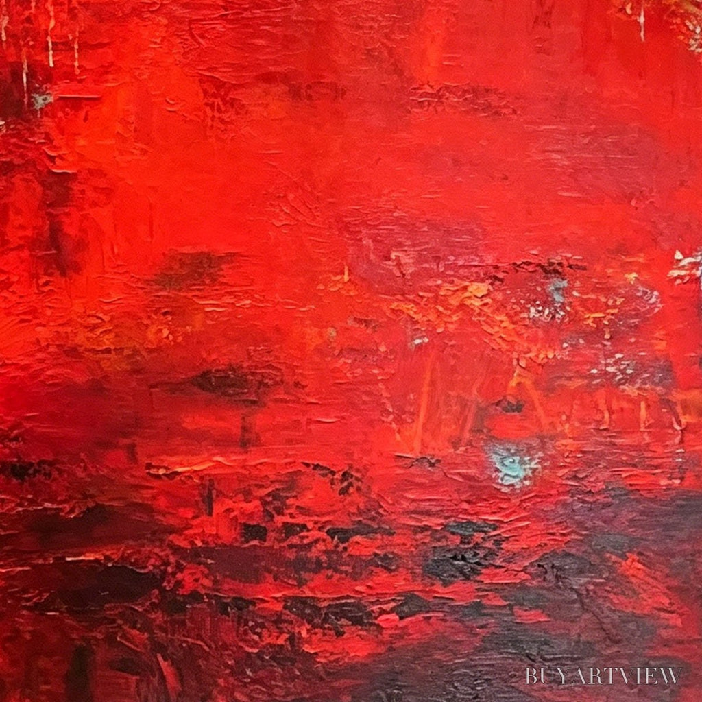 ARTOVITAS Scarlet Horizon – Large Vertical Red Abstract Textured Oil Painting - image 5