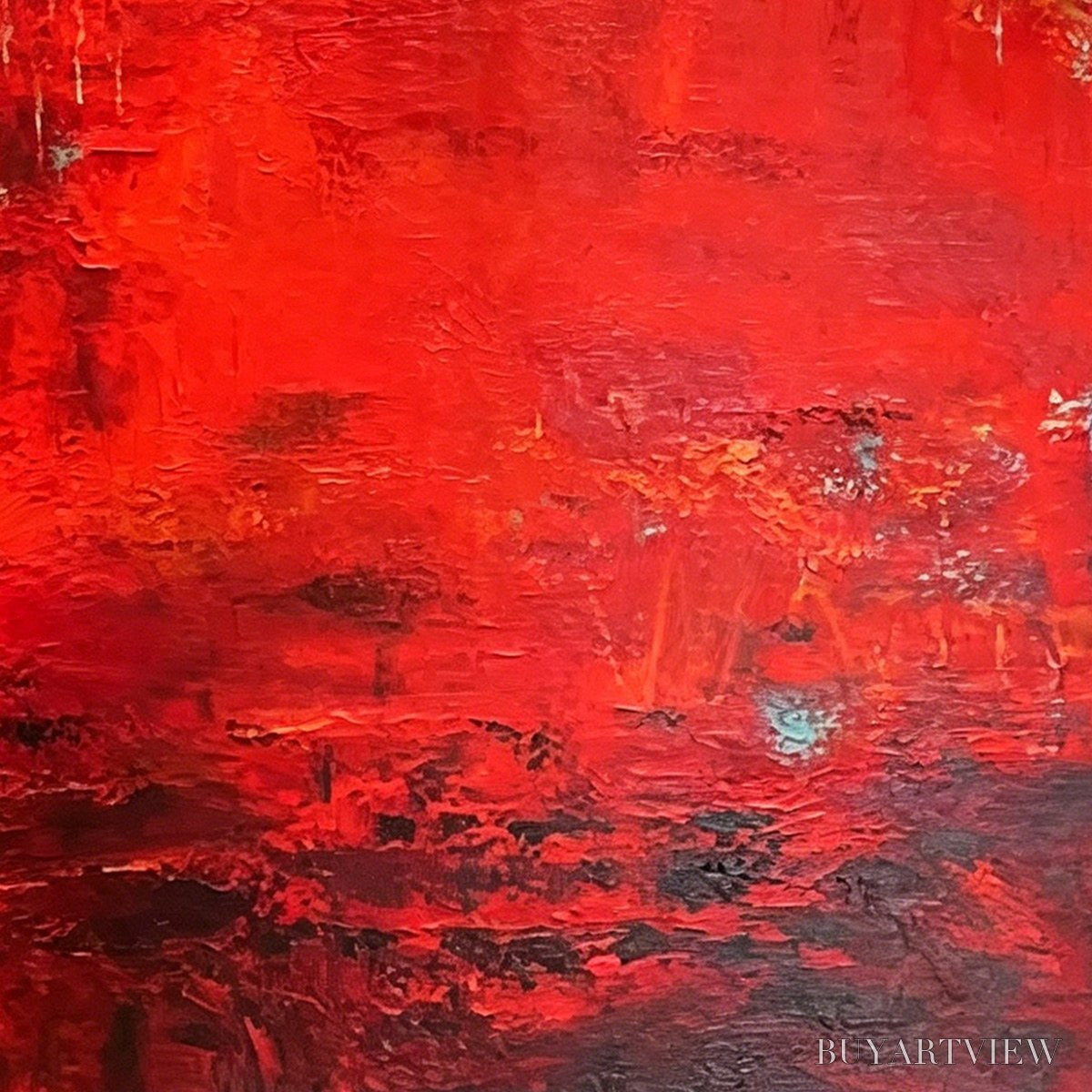 ARTOVITAS Scarlet Horizon – Large Vertical Red Abstract Textured Oil Painting - image 5