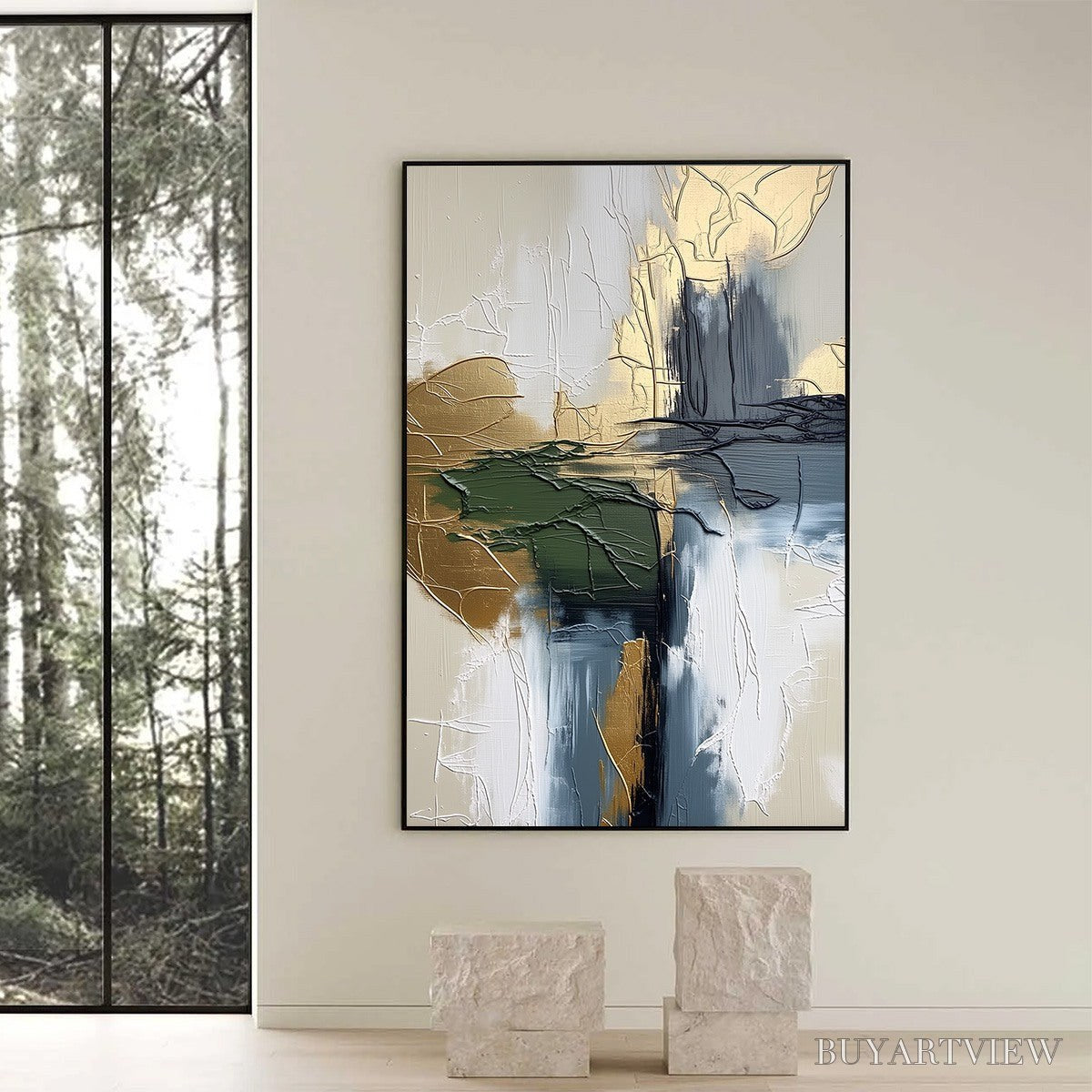 ARTOVITAS Verdant Echo – Textured Wabi Sabi Abstract Landscape Painting - image 6