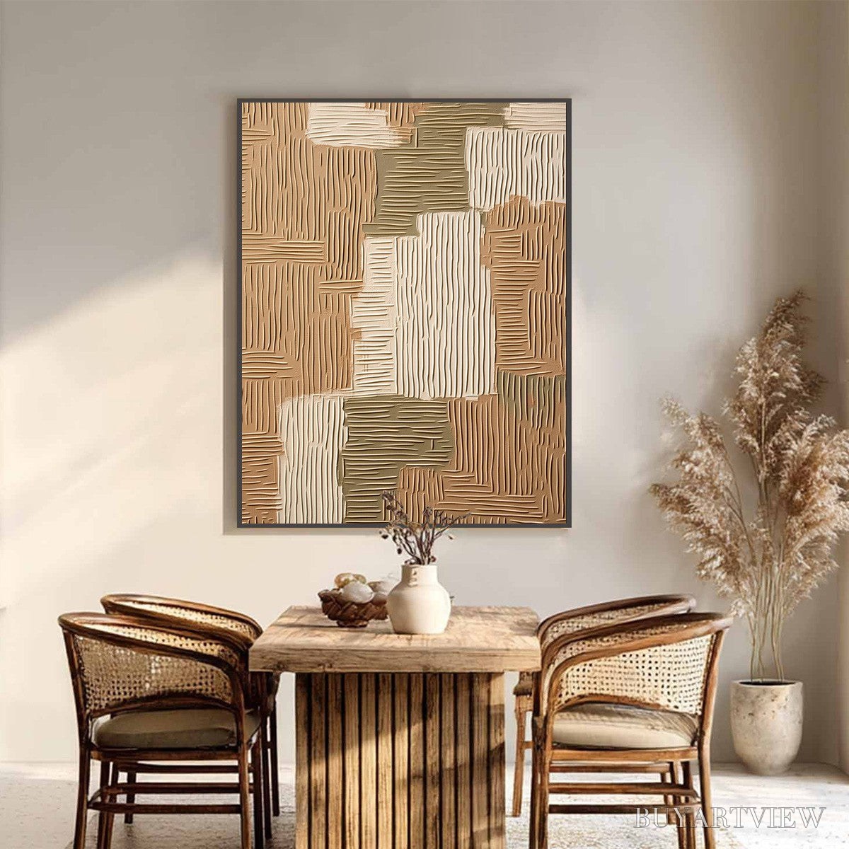 ARTOVITAS Earthen Weave – Textured Wabi Sabi Abstract Painting in Neutral Tones - image 2