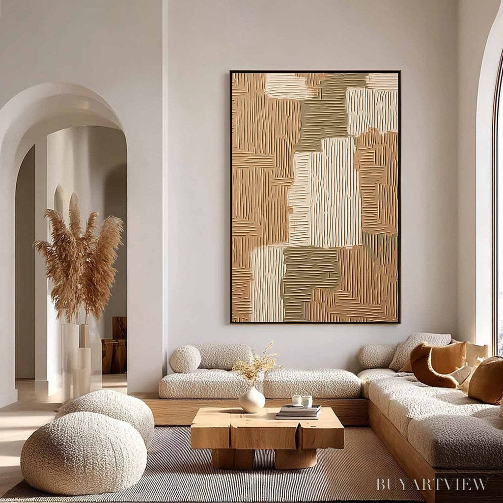 ARTOVITAS Earthen Weave – Textured Wabi Sabi Abstract Painting in Neutral Tones - image 4
