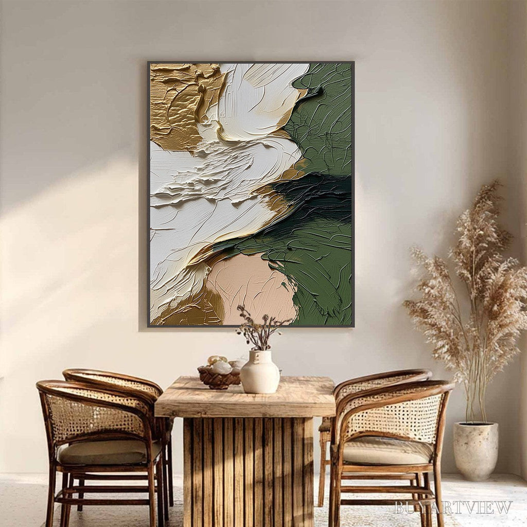 ARTOVITAS Terra Aurea – Textured Abstract Impasto Painting in Green and Gold - image 2