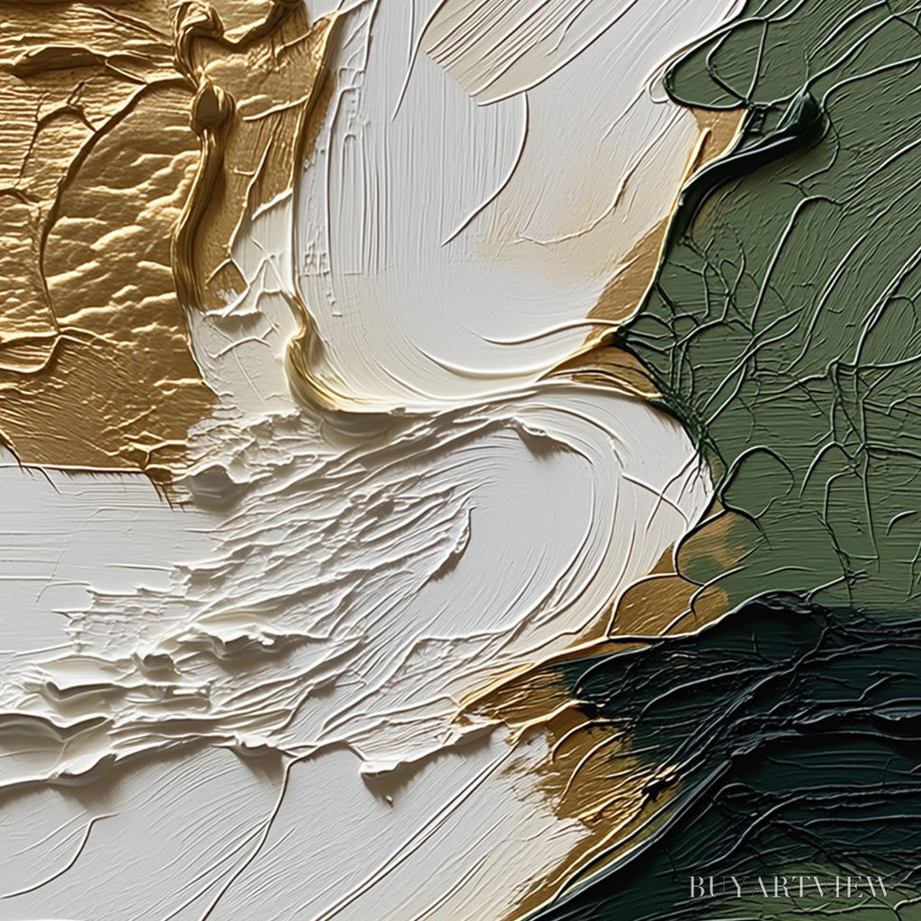 ARTOVITAS Terra Aurea – Textured Abstract Impasto Painting in Green and Gold - image 3