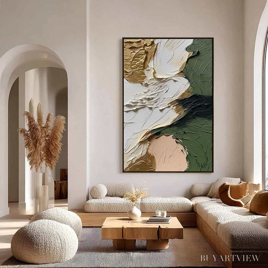 ARTOVITAS Terra Aurea – Textured Abstract Impasto Painting in Green and Gold - image 4
