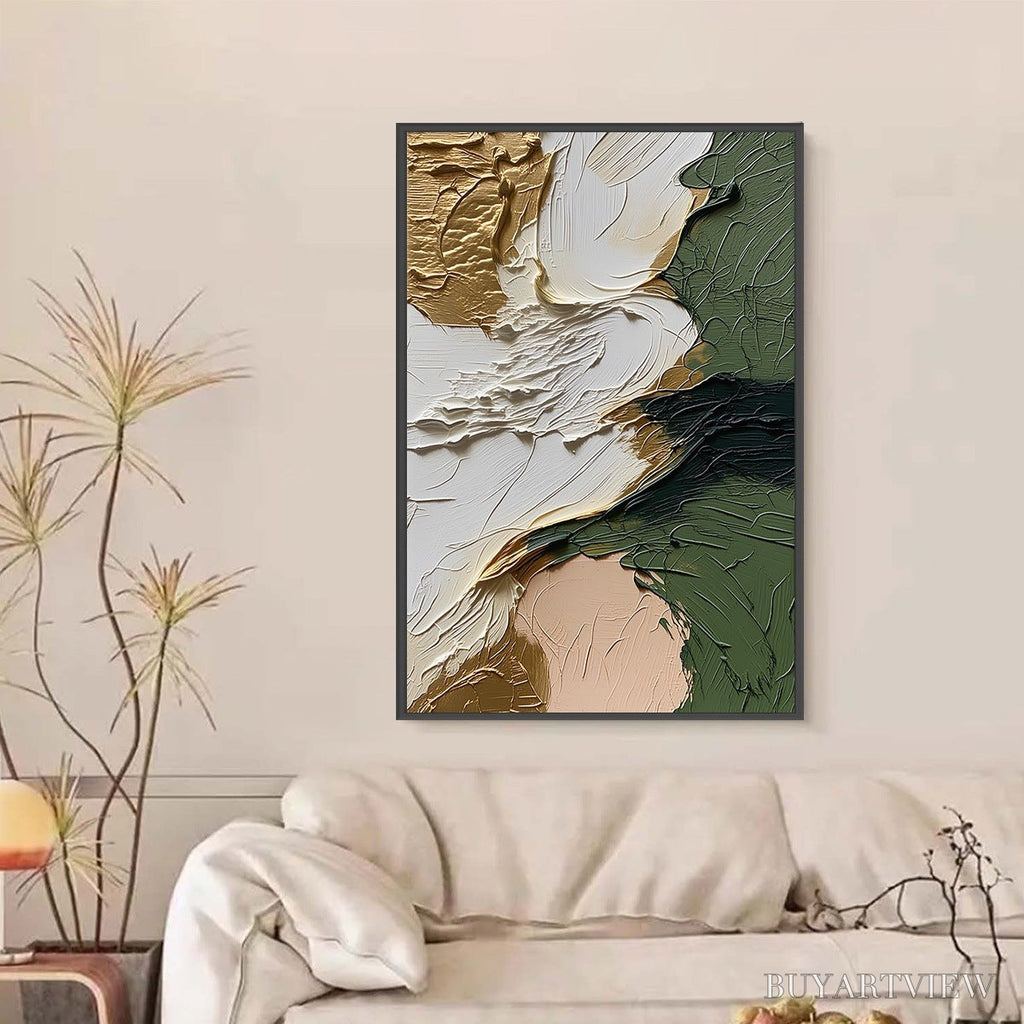 ARTOVITAS Terra Aurea – Textured Abstract Impasto Painting in Green and Gold - image 6