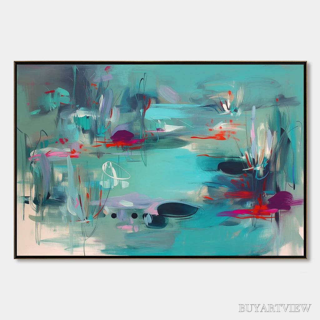 ARTOVITAS Waterlily Sonata – Large Horizontal Abstract Landscape Painting - image 1