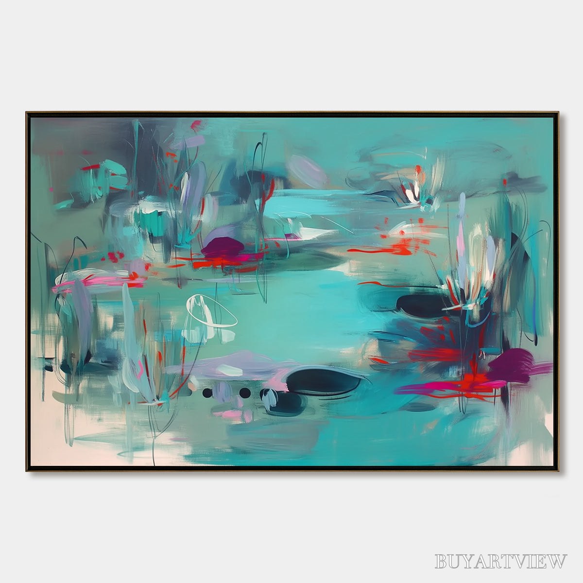 ARTOVITAS Waterlily Sonata – Large Horizontal Abstract Landscape Painting - image 1