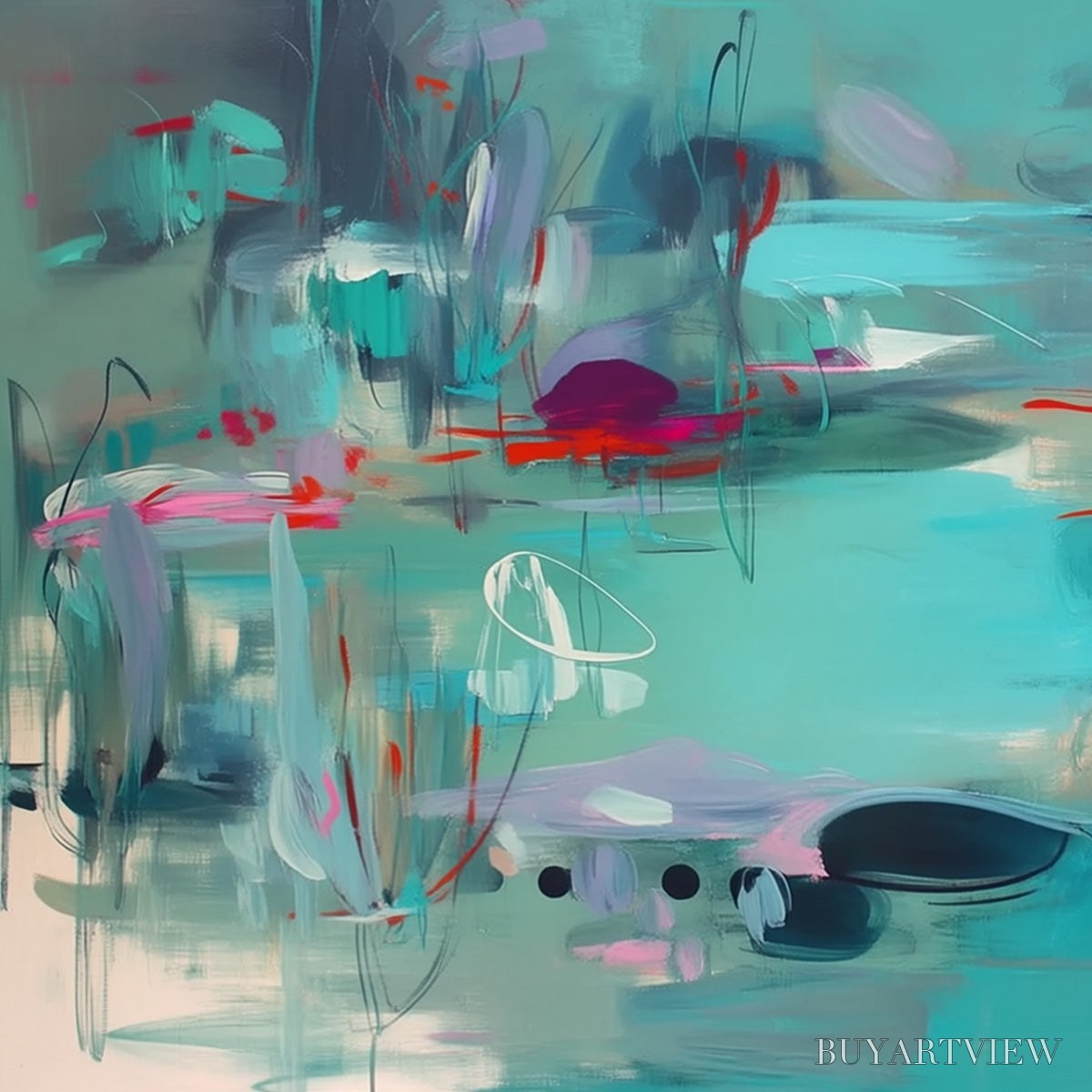 ARTOVITAS Waterlily Sonata – Large Horizontal Abstract Landscape Painting - image 3