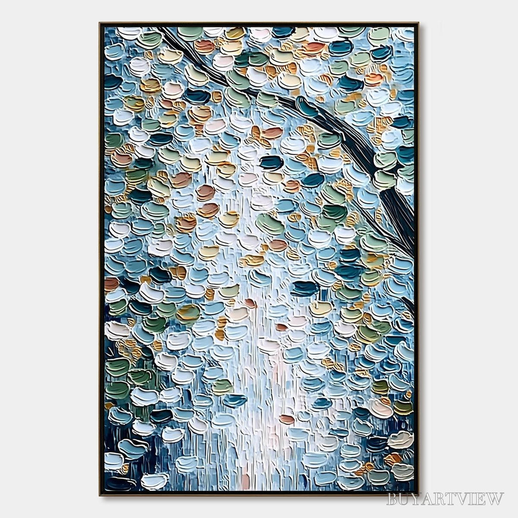 ARTOVITAS Serene Cascade – Textured Abstract Impasto Painting of Falling Leaves - image 1