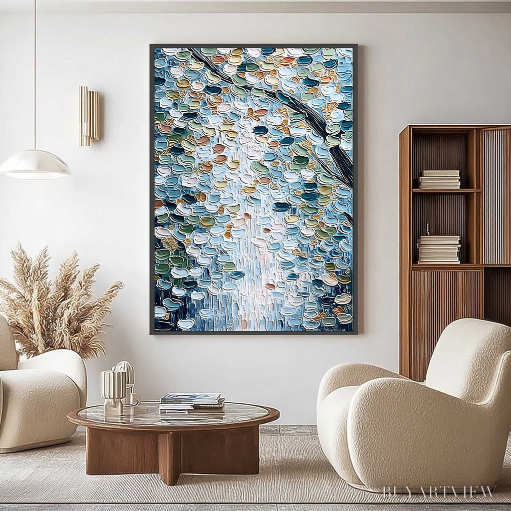 ARTOVITAS Serene Cascade – Textured Abstract Impasto Painting of Falling Leaves - image 2