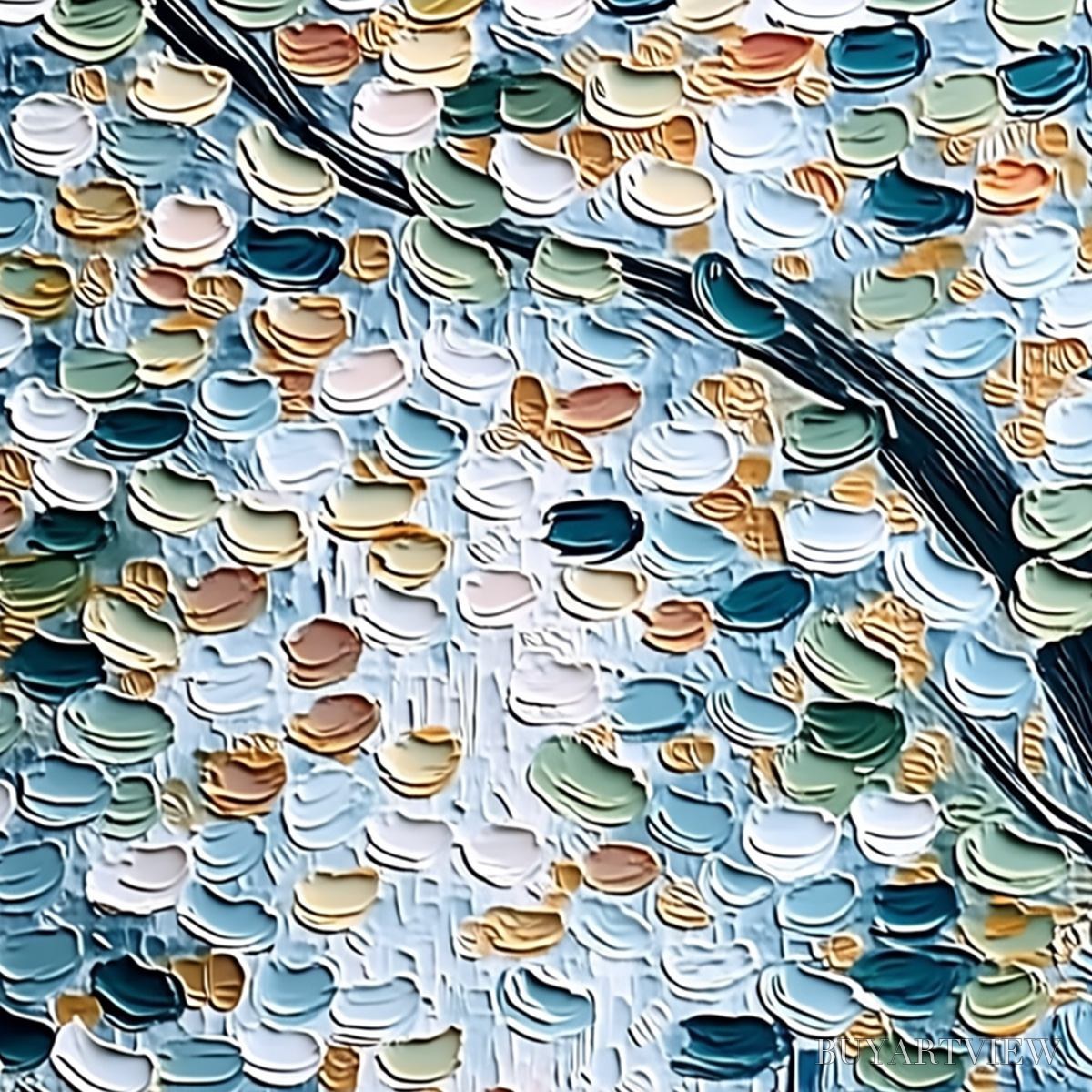 ARTOVITAS Serene Cascade – Textured Abstract Impasto Painting of Falling Leaves - image 3