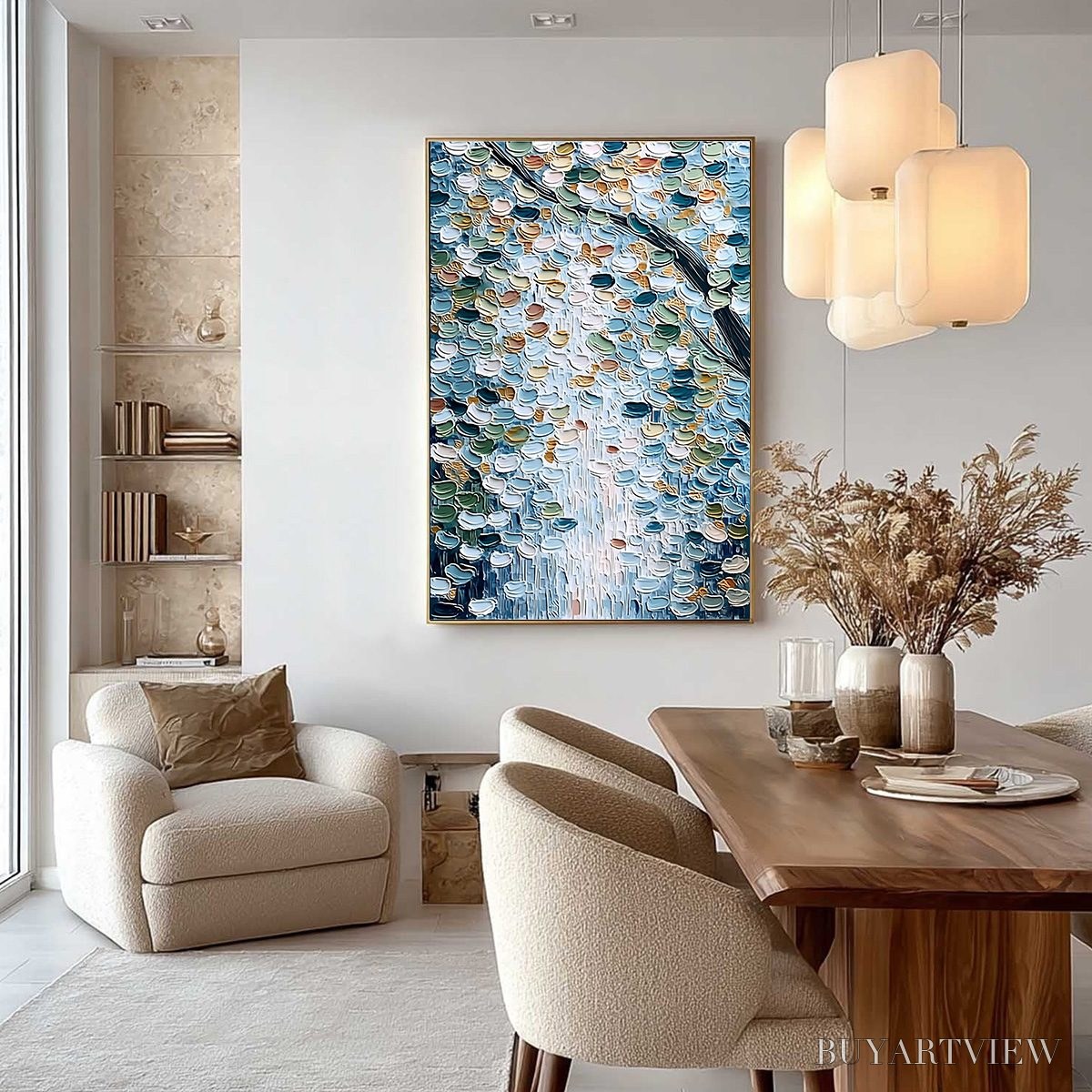 ARTOVITAS Serene Cascade – Textured Abstract Impasto Painting of Falling Leaves - image 4