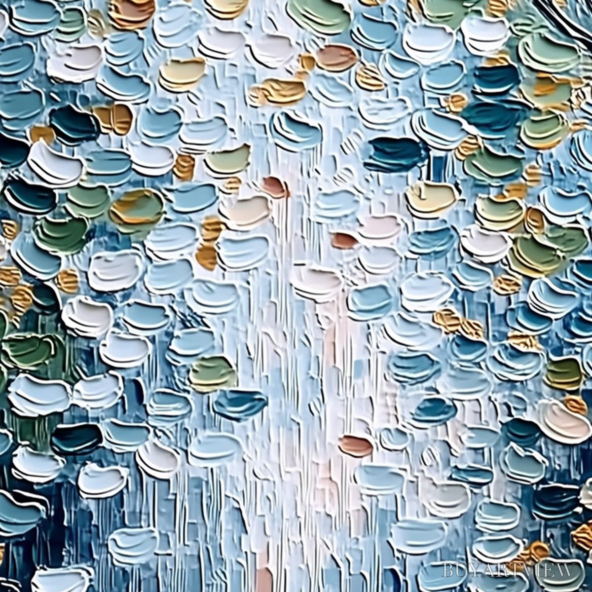 ARTOVITAS Serene Cascade – Textured Abstract Impasto Painting of Falling Leaves - image 5