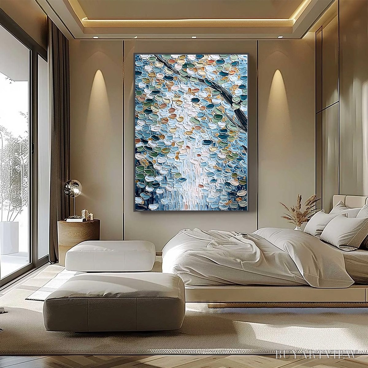 ARTOVITAS Serene Cascade – Textured Abstract Impasto Painting of Falling Leaves - image 6