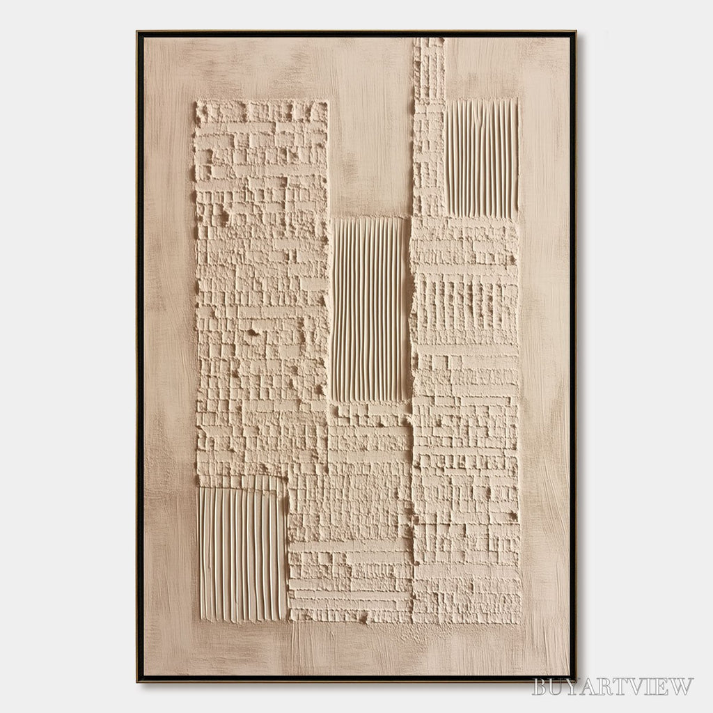 ARTOVITAS Urban Relic – Textured Minimalist Abstract Painting in Neutral Beige Tones - image 1